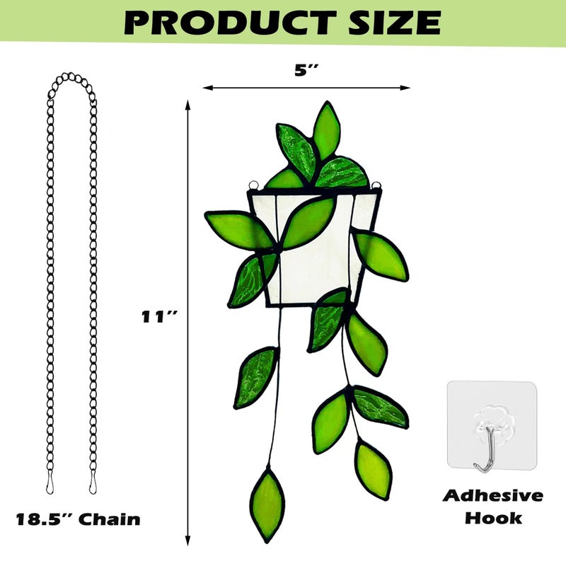 Royxen Stained Glass Window Hanging Green Plants Artificial Deocr Faux Plant Suncatchers  Gift for Plant Lover - Image 2